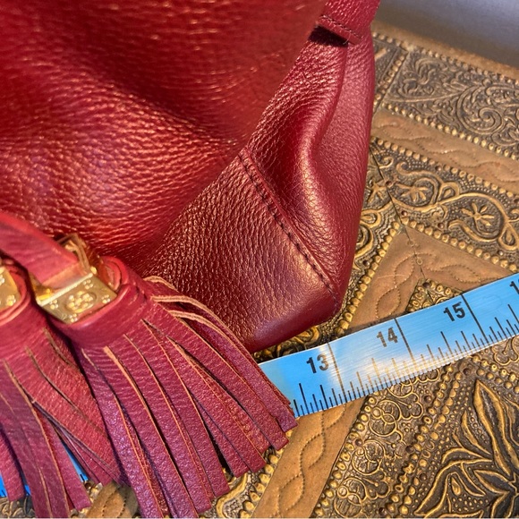 Tory Burch bag satchel leather handles spacious compartments burgundy red - Picture 13 of 16